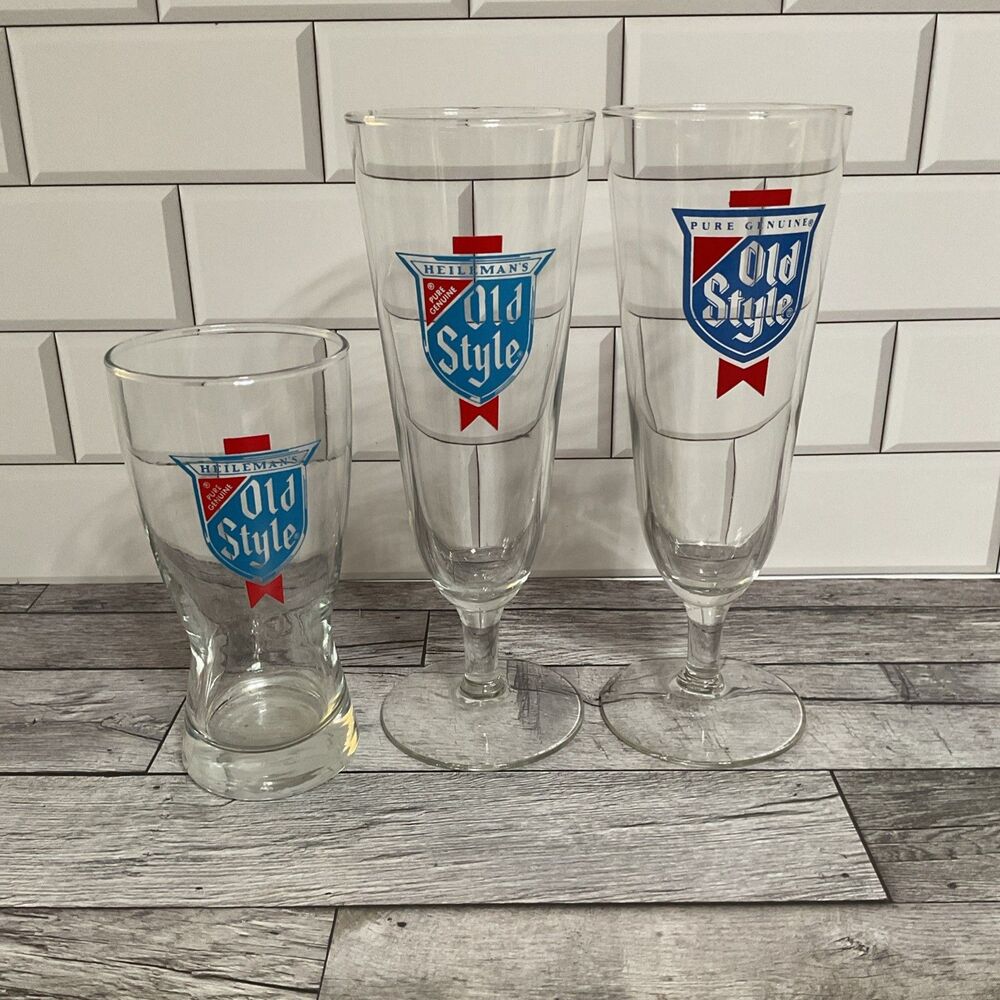 3 varieties of Vintage Heileman's Old Style Pilsner beer glasses